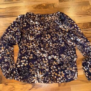 Tahari Floral Blouse Top Women XL Long Sleeve Sheer Lined officecore fall blouse